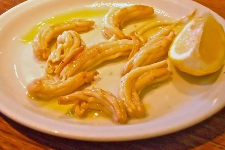 Espardenyes (sea slugs) as served at Paco Meralgo.